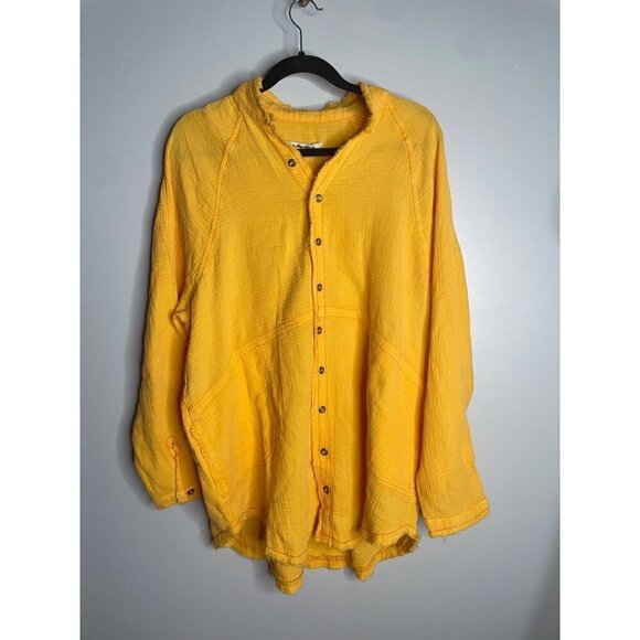 FREE PEOPLE We the Free Summer Daydream Button Down Shirt Yellow Papaya Sz S NEW - Picture 4 of 6